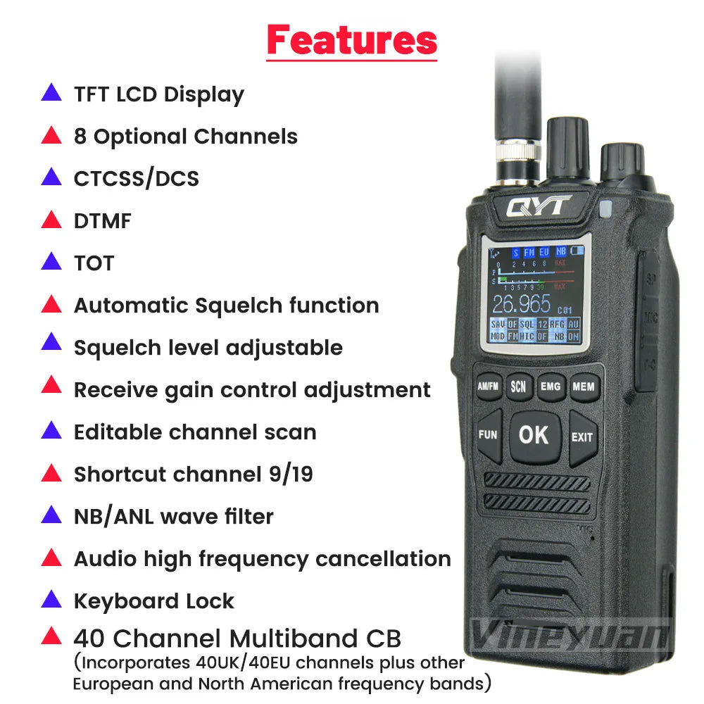 Original QYT CB Radio 27MHz QYT CB-58 26.965-27.405MHz FM AM Mode Citizen Band Radio CB58 4W Handheld Walkie Talkie With 4000mAh
