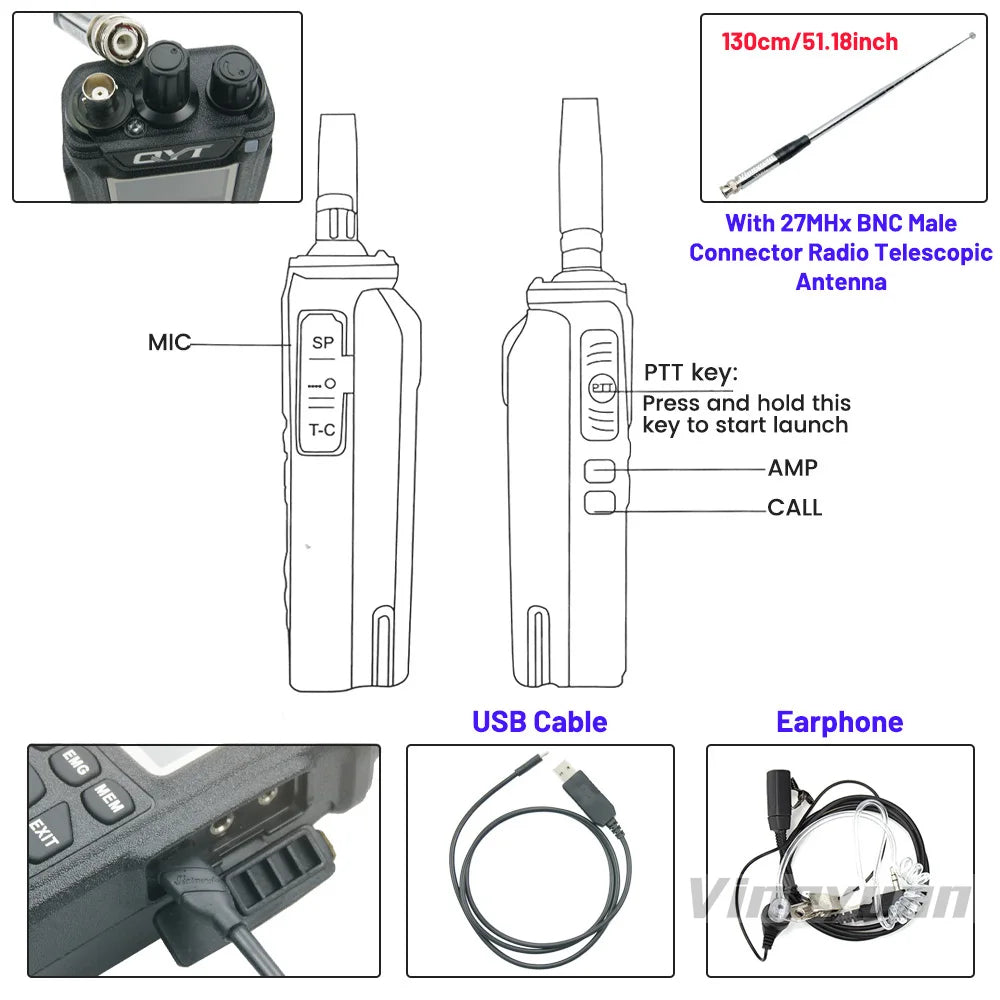 Original QYT CB Radio 27MHz QYT CB-58 26.965-27.405MHz FM AM Mode Citizen Band Radio CB58 4W Handheld Walkie Talkie With 4000mAh