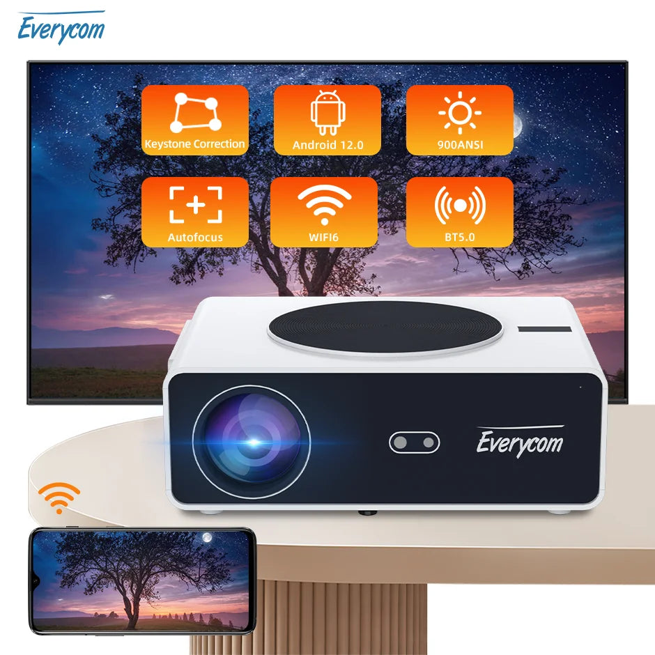 Everycom Q10W  Max Best Android 12 Auto Focus Wifi  Cinema Led Video Beamer 4k Projector Smart 1080P Home Theater Projector