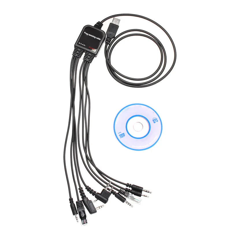 8 in 1 Computer CD Software USB Programming Cable for Kenwood Baofeng Motorola Yaesu Icom Walkie Talkie Two Way CB Radio
