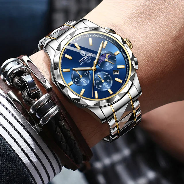 Binbond B0380 0380 Luxury Stainless Steel Strap Luminous Hands Men Quartz Wristwatch Waterproof Business Casual Men's Watches