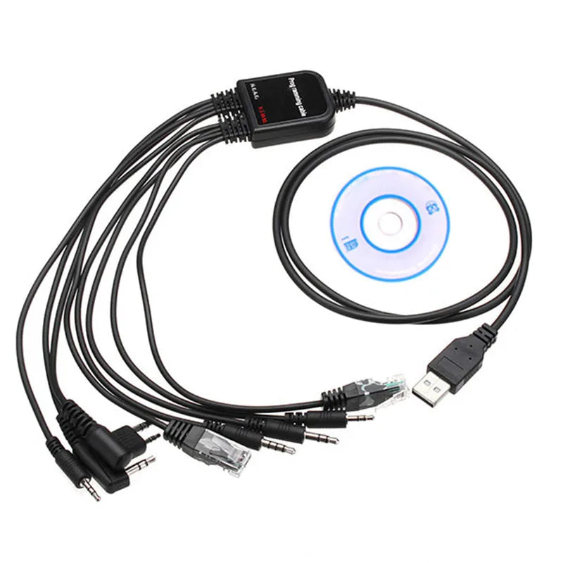 8 in 1 Computer CD Software USB Programming Cable for Kenwood Baofeng Motorola Yaesu Icom Walkie Talkie Two Way CB Radio