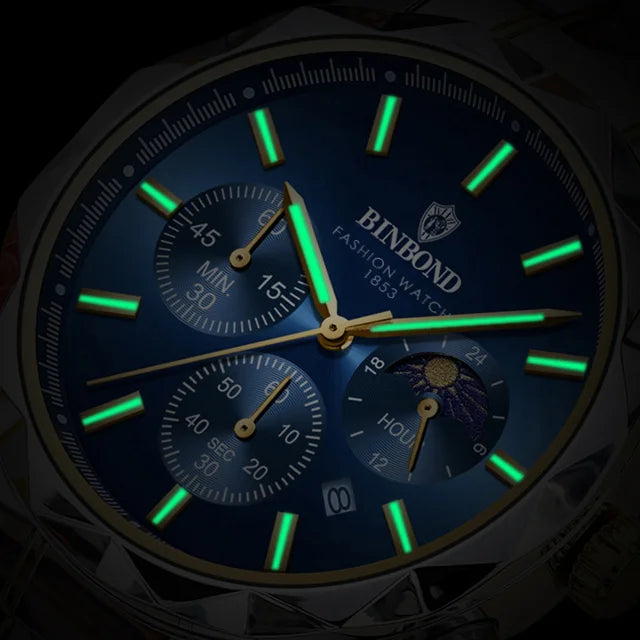 Binbond B0380 0380 Luxury Stainless Steel Strap Luminous Hands Men Quartz Wristwatch Waterproof Business Casual Men's Watches