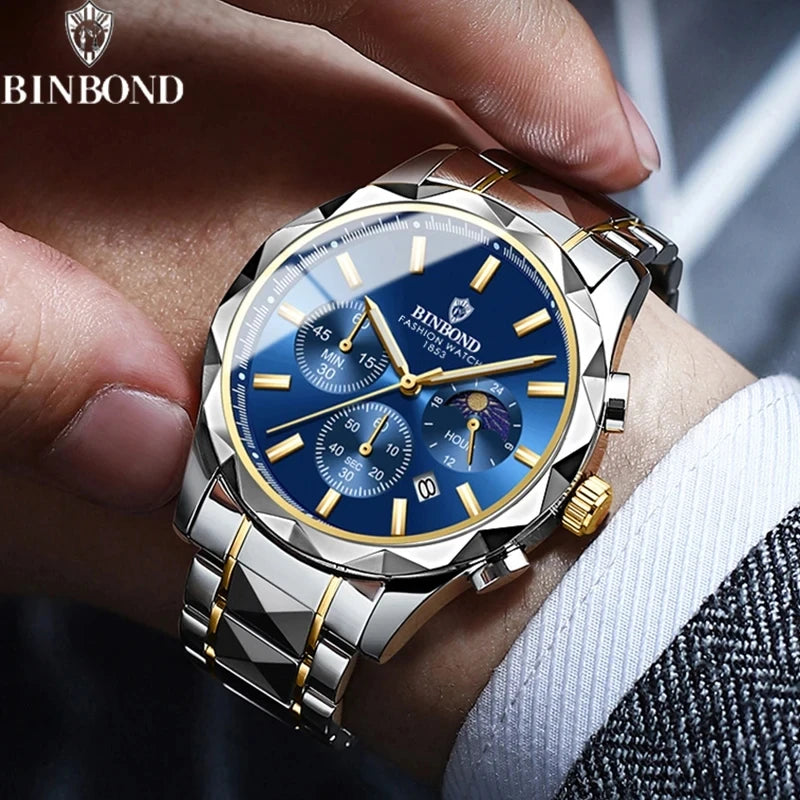 Binbond B0380 0380 Luxury Stainless Steel Strap Luminous Hands Men Quartz Wristwatch Waterproof Business Casual Men's Watches