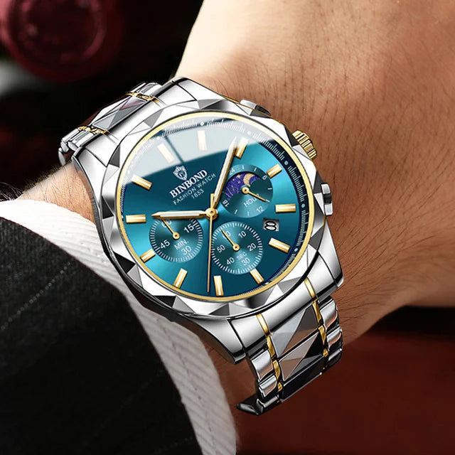 Binbond B0380 0380 Luxury Stainless Steel Strap Luminous Hands Men Quartz Wristwatch Waterproof Business Casual Men's Watches