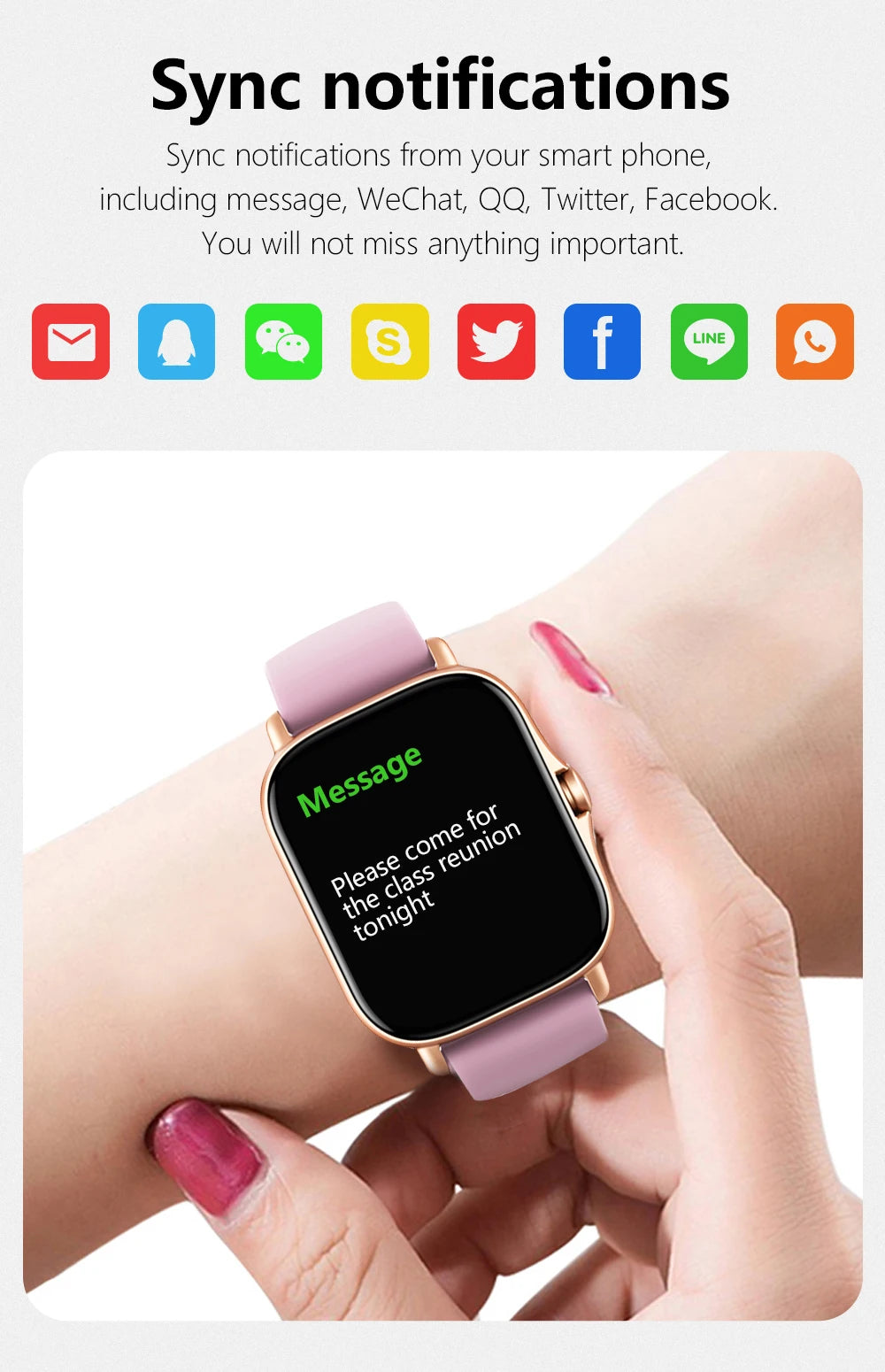 Smart watch with full touch screen, call, message reminder, music control and other functions, compatible with iPhone/android mo