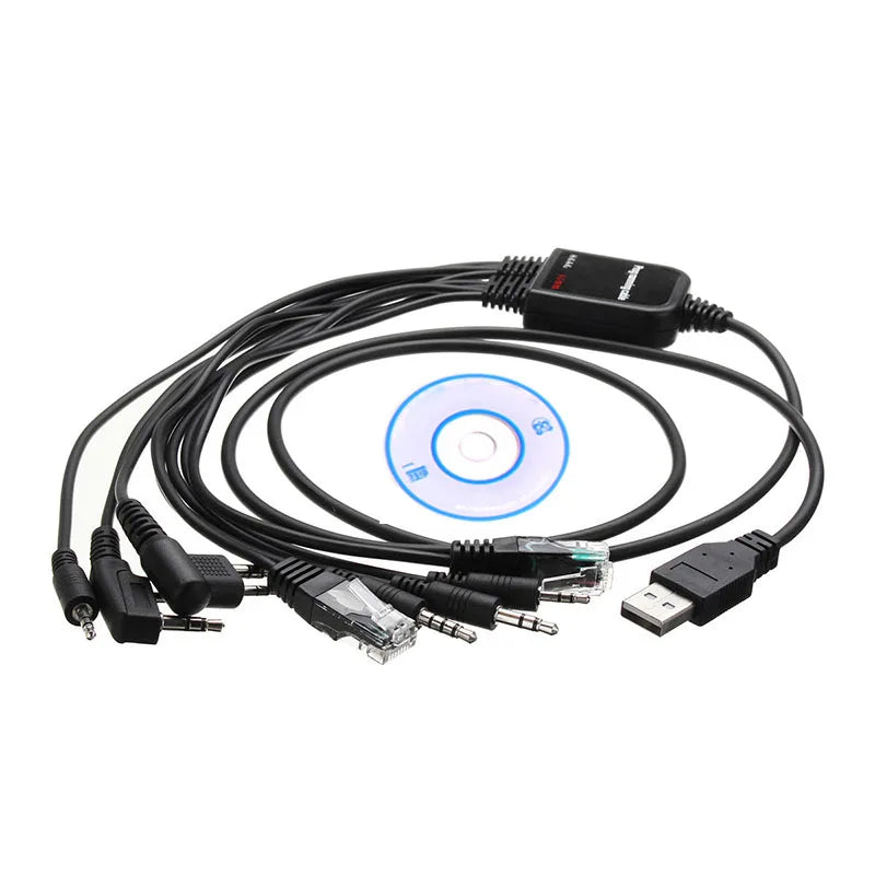 8 in 1 Computer CD Software USB Programming Cable for Kenwood Baofeng Motorola Yaesu Icom Walkie Talkie Two Way CB Radio