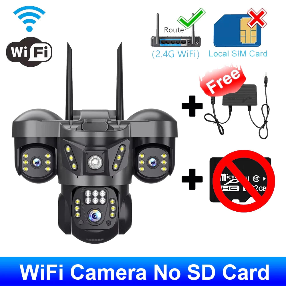 WiFi Security Camera 3 Lens Outdoor Protection 15MP HD Night Vision PTZ Rotate CCTV Cameras Motion Detection Video Surveillance