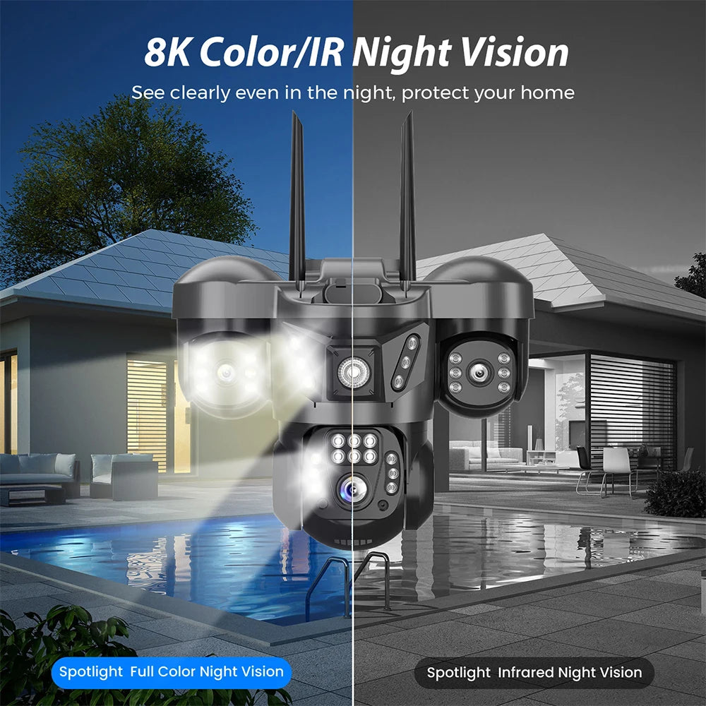 WiFi Security Camera 3 Lens Outdoor Protection 15MP HD Night Vision PTZ Rotate CCTV Cameras Motion Detection Video Surveillance
