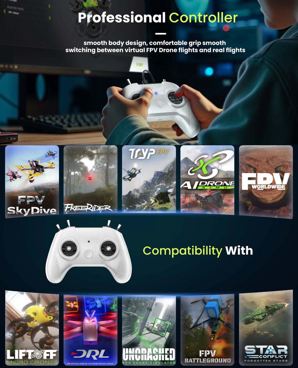 S8 Flight Simulator for DRL/DCL/LIFTOFF/UNCRASHED/ TryPFPV/Freerider Games Drone Training Simulator Remote Control Handheld