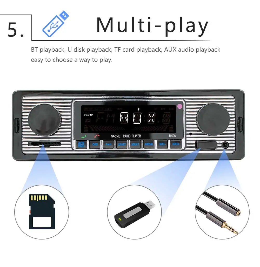 BQCC 1 Din Car BT MP3 Radio Handsfree Find a Car FM SD Power Protection Voice Broadcast Autostereo AUX USB Multimedia car player