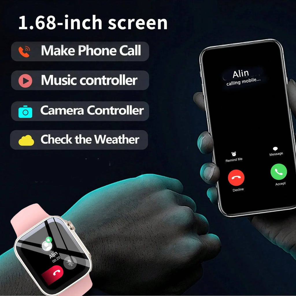 Smart Watch with 2.01-Inch HD Display – Wireless Calling/Dialing, Alarm/Message Notifications, Fitness Tracking, Music Control.