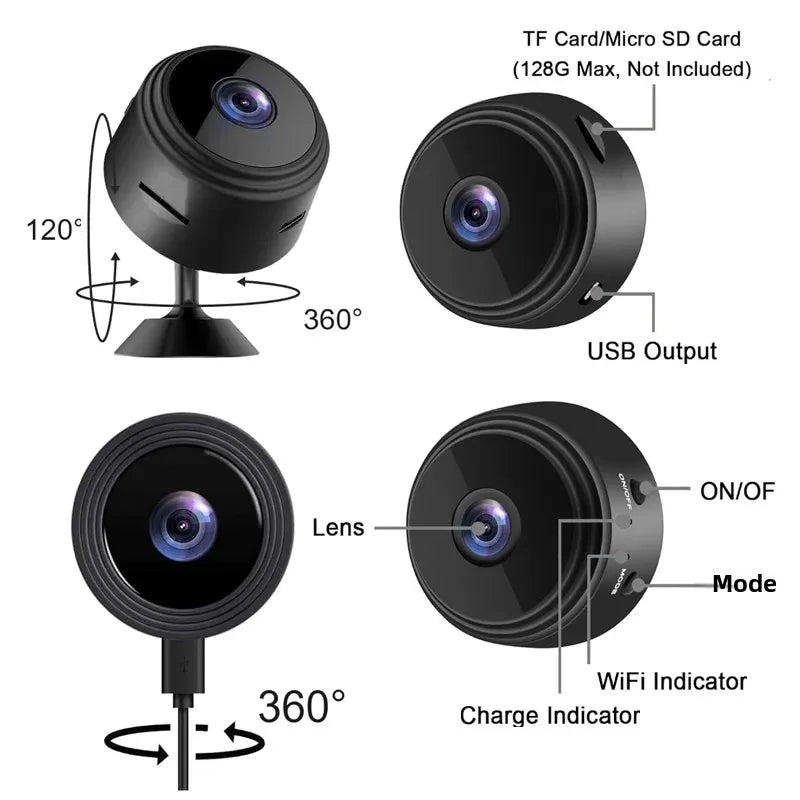 Wireless Mini WiFi Security Camera with Night Vision Motion Detection Rechargeable Battery Easy to Mount & App-Controlled