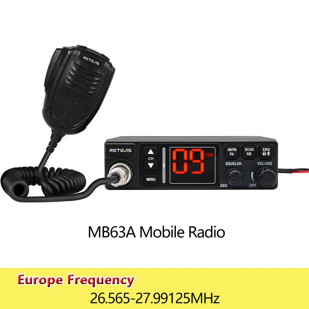 Retevis MB63A CB Car Radio 12/24V Power Long Range CB Mobile Radio Station Professional Communicator AMFM Ham Radio Channel 9/19