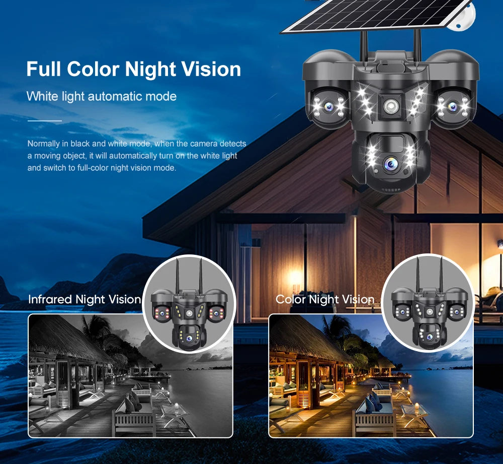 WiFi Solar Outdoor Surveillance Camera PIR Humanoid Auto Tracking Security Cameras Smart Home Protection PTZ Wireless IP CCTV