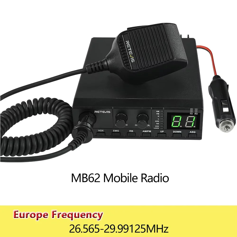 Retevis MB62 CB Radio 27Mhz FM/AM 40-Channel 4W CB Mobile Radio for EU PL DE CE UK IN US IT Countries