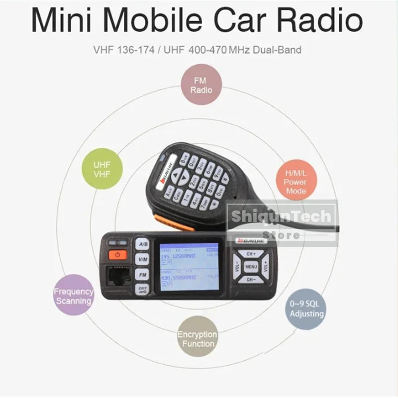 Baojie BJ-318 Mini Car Radio Station Mobile Radio 20/25W VHF/UHF Dual Band 256CH Tri-Power CB Transceiver Long Range Car Radios