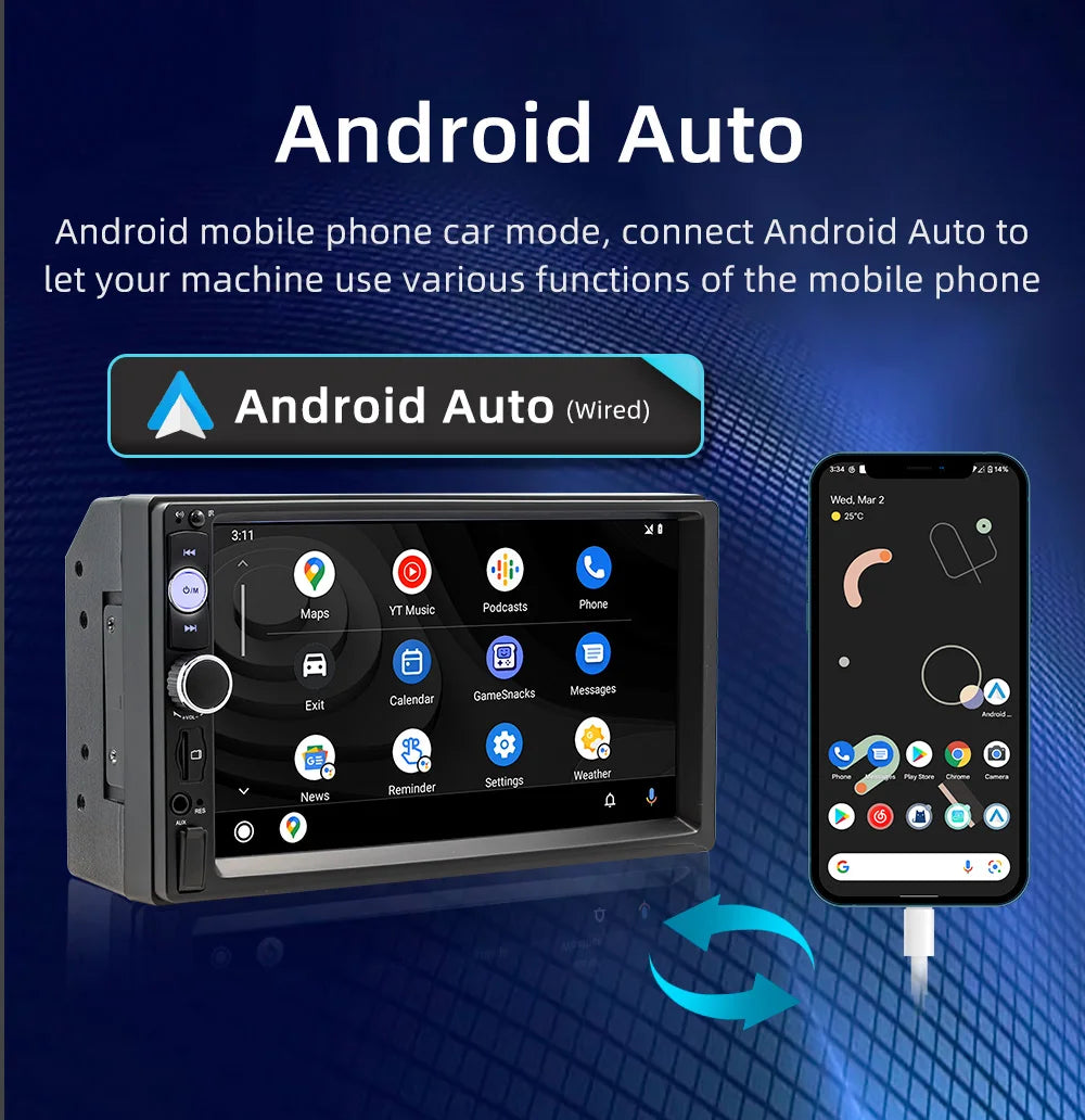 BQCC 7'' Car Radio 2din HD Touchscreen MP5 Player Bluetooth 12V FM ISO Power Auxiliary Input Mirror Link Multimedia Player