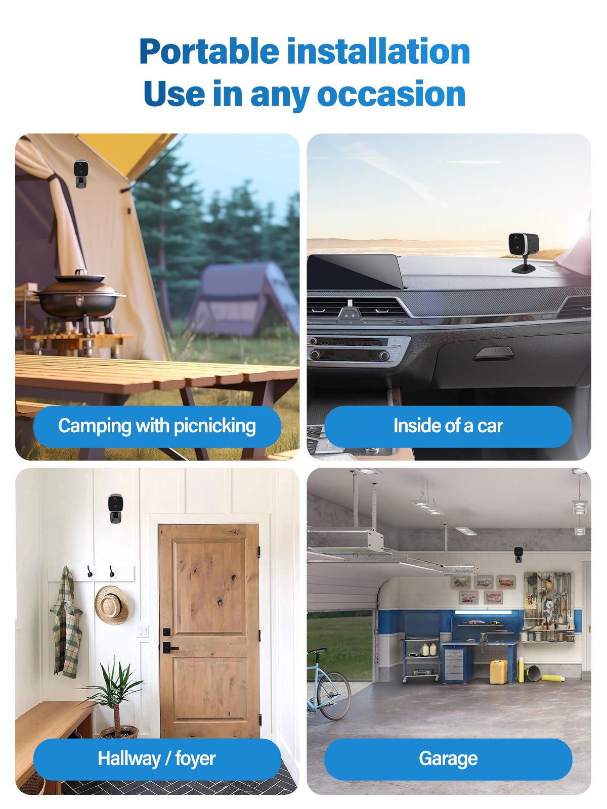 WiFi Security Camera 120° Wide Angle HD Night Vision APP remote operation for car camping house garage home monitoring system