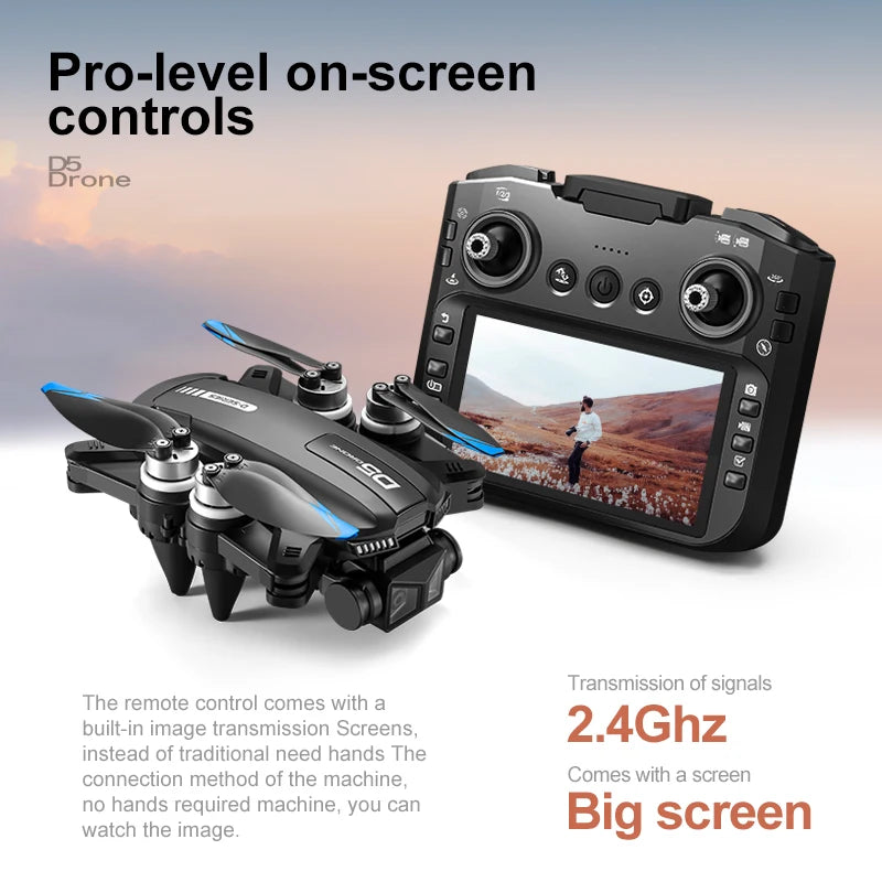 2026 New D5 Drone 4K Professional HD Dual Camera Brushless Obstacle Avoidance Foldable With Screen Control Quadcopters RC Drones
