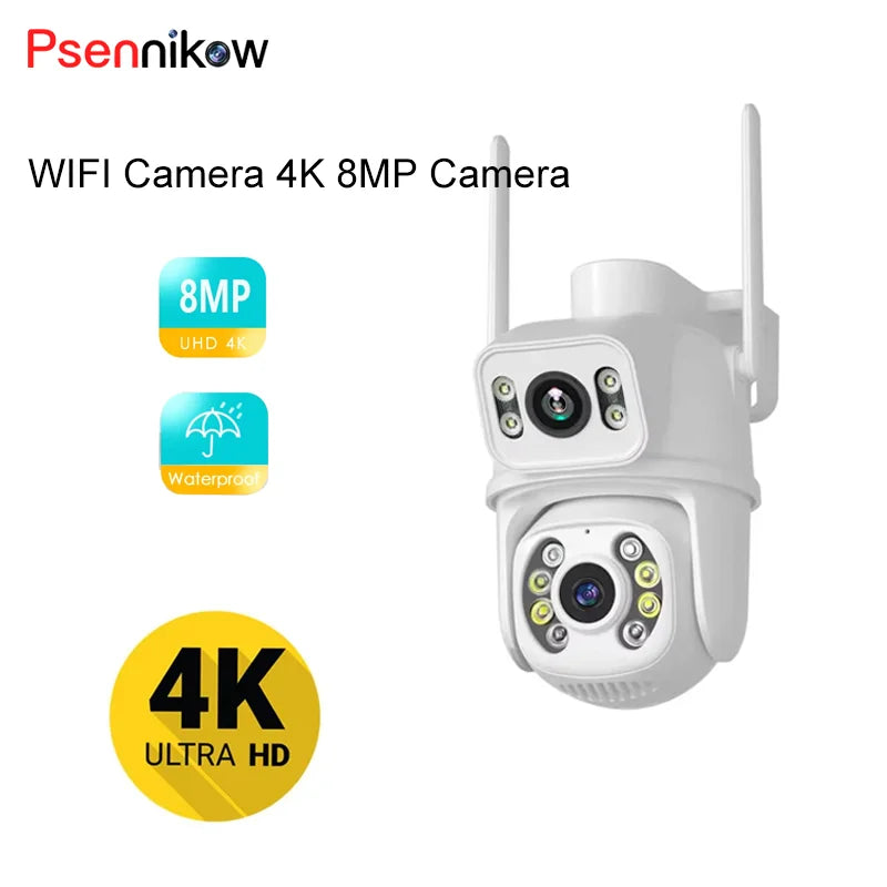 WIFI IP Wireless Security Camera 4K 8MP PTZ Dual Lens Dual Screen Outdoor HD AI Human Detection Auto Tracking CCTV Surveillance