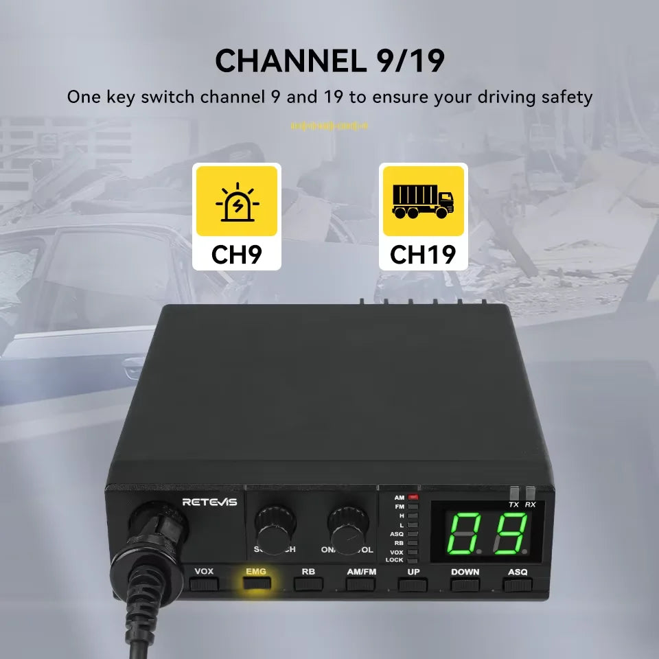 Retevis MB62 CB Radio 27Mhz FM/AM 40-Channel 4W CB Mobile Radio for EU PL DE CE UK IN US IT Countries