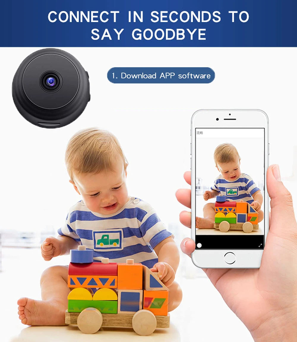 Wireless Mini WiFi Security Camera with Night Vision Motion Detection Rechargeable Battery Easy to Mount & App-Controlled