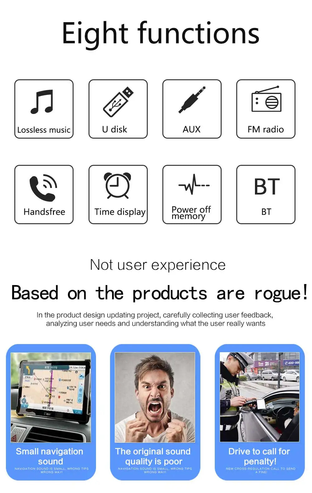 BQCC 1 Din Car BT MP3 Radio Handsfree Find a Car FM SD Power Protection Voice Broadcast Autostereo AUX USB Multimedia car player