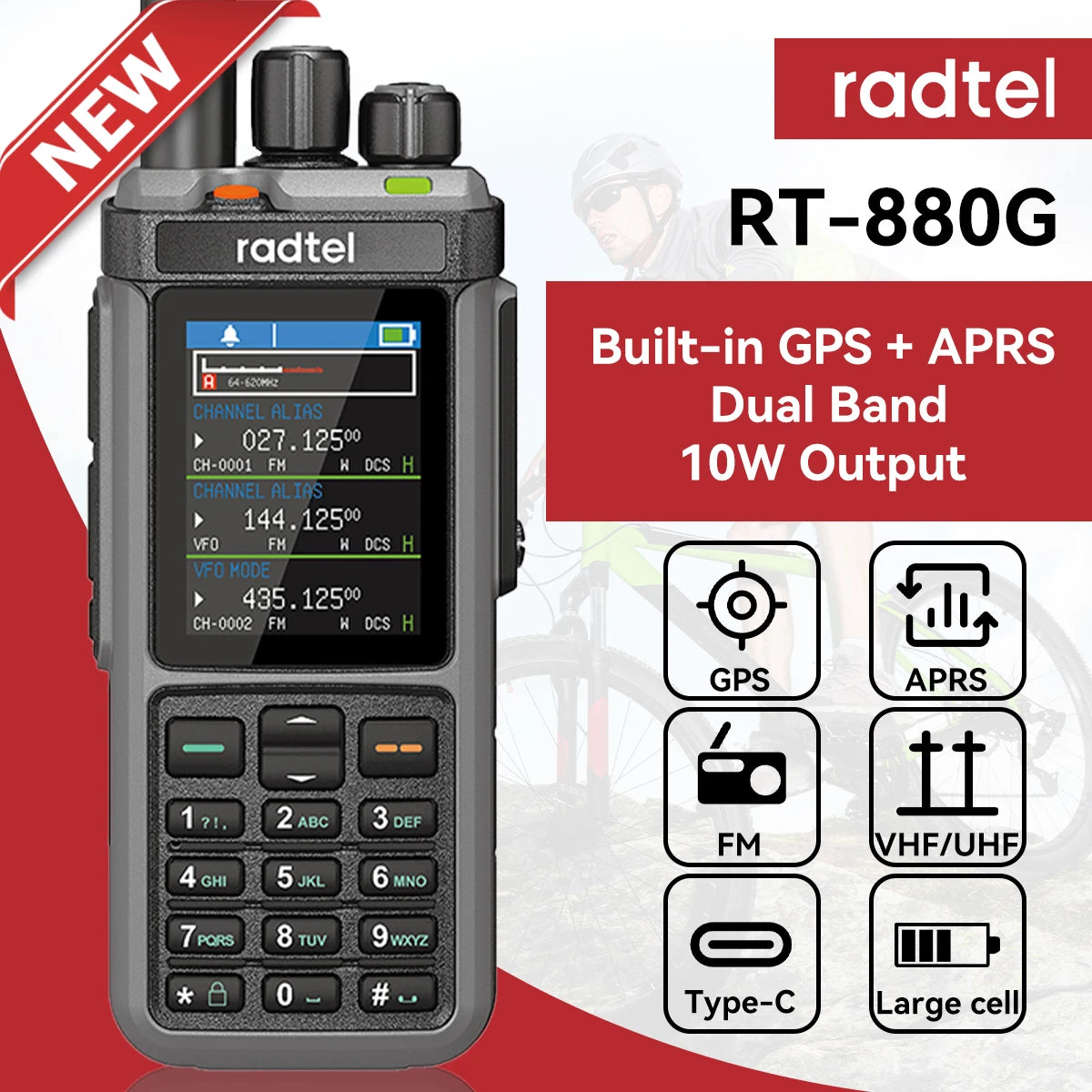 Radtel RT-880G CB Radio 10w all  band ham radio with APRS and GPS functions. It covers HF, UHF, and VHF bands and UHF band