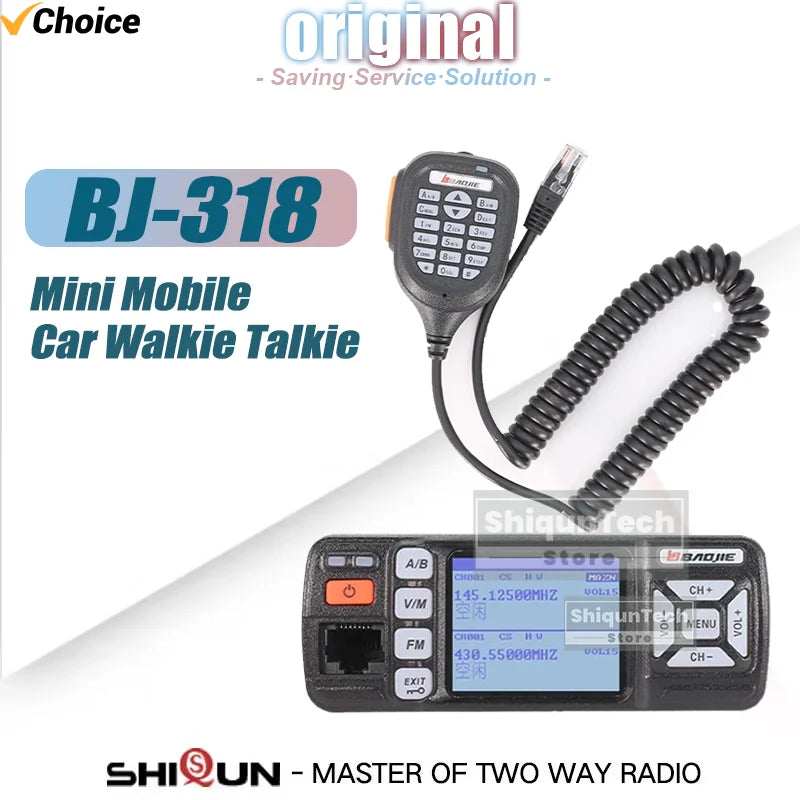Baojie BJ-318 Mini Car Radio Station Mobile Radio 20/25W VHF/UHF Dual Band 256CH Tri-Power CB Transceiver Long Range Car Radios