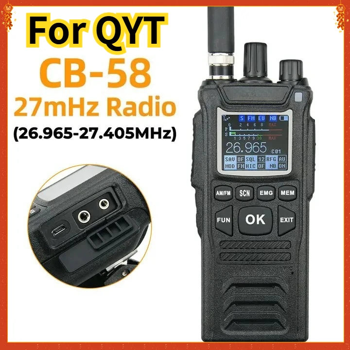 CB-58 Walkie Talkie 27MHz forQYT CB Radio AM/FM 26.965-27.405MHz Channels 4100mAh Citizen Band Radio Handheld Radios Transceiver
