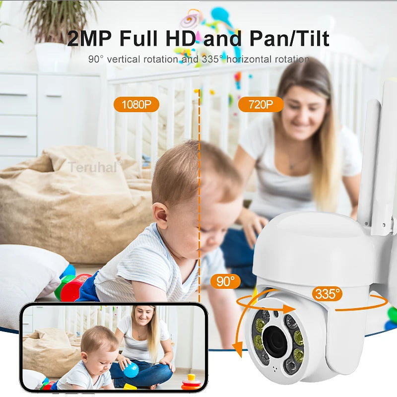 WiFi Security Camera IP Wireless Security Surveillance IP66 PTZ Camera 8X Zoom Cameras Tracking Two-way Audio HD Night Color Cam
