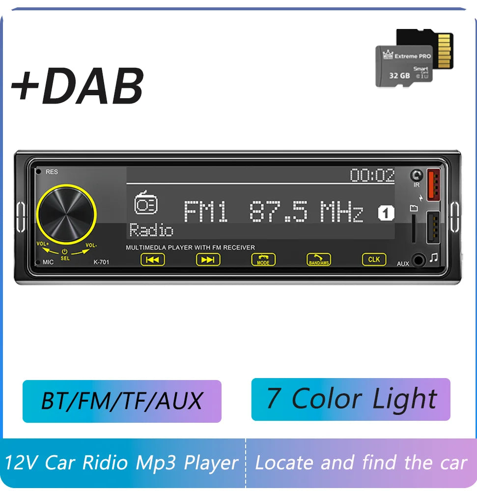 BQCC 1 Din MP3 Car Player DAB Digital Radio Bass-Heavy Audio Location And Car Search 2.5D Screen Full Touch Button Car Audio