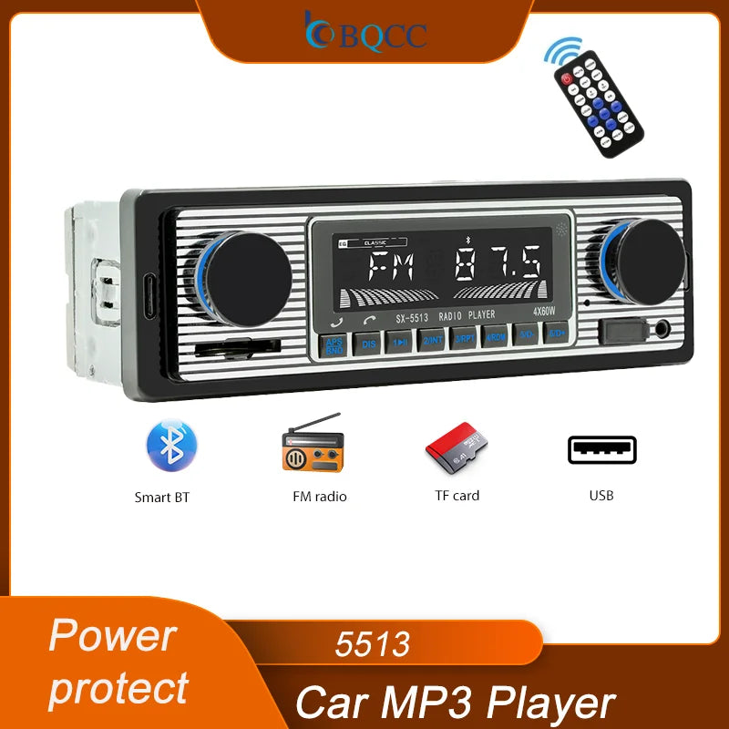 BQCC 1 Din Car BT MP3 Radio Handsfree Find a Car FM SD Power Protection Voice Broadcast Autostereo AUX USB Multimedia car player