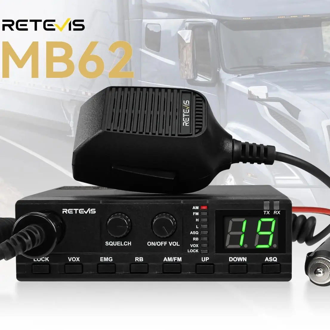 Retevis MB62 CB Radio 27Mhz FM/AM 40-Channel 4W CB Mobile Radio for EU PL DE CE UK IN US IT Countries