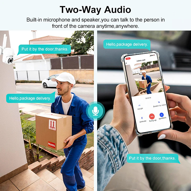 WiFi Security Camera IP Wireless Security Surveillance IP66 PTZ Camera 8X Zoom Cameras Tracking Two-way Audio HD Night Color Cam