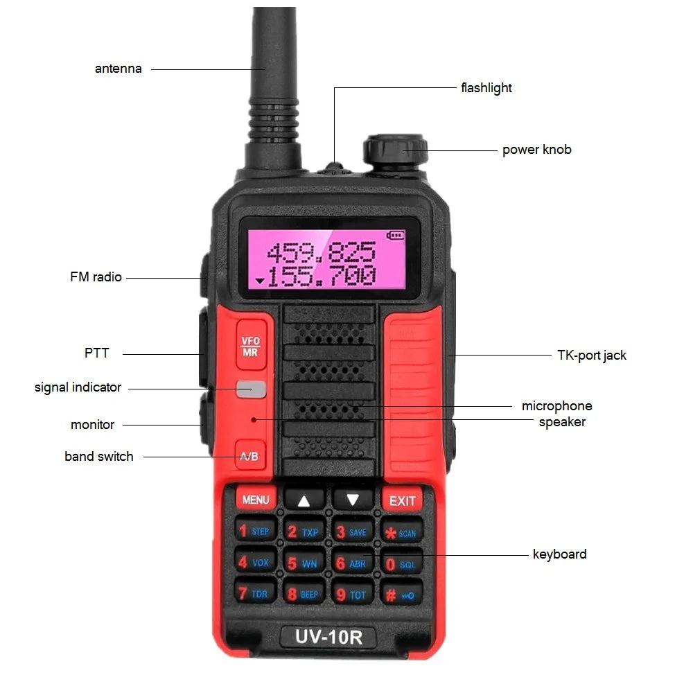 Original BaoFeng UV-10R Portable Radio V2 10W High Power UV 10R VHF UHF Dual Band Two Way CB Ham Radio Transceiver Walkie-Talkie