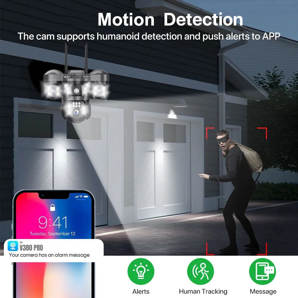 WiFi Security Camera 3 Lens Outdoor Protection 15MP HD Night Vision PTZ Rotate CCTV Cameras Motion Detection Video Surveillance