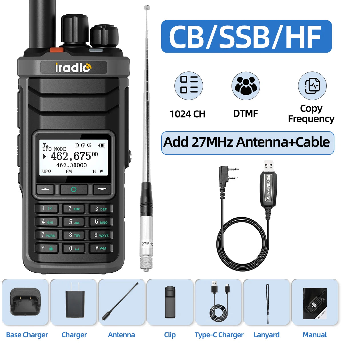 Iradio UV-88 Ham Radio with Short Wave HF SSB CB RX Dual Band Walkie Talkie AM USB LSB CW 1024 Channels Type-C Battery Radio