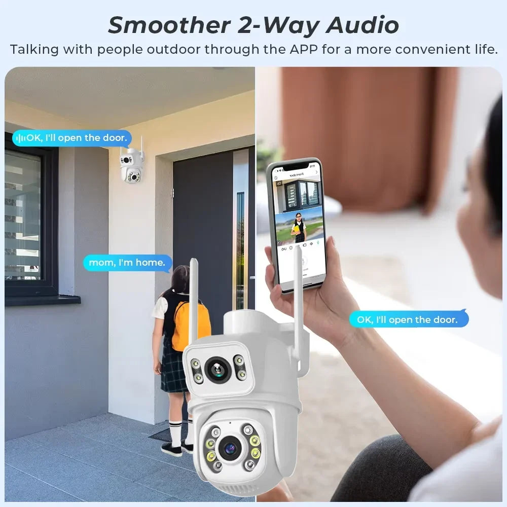 WIFI IP Wireless Security Camera 4K 8MP PTZ Dual Lens Dual Screen Outdoor HD AI Human Detection Auto Tracking CCTV Surveillance