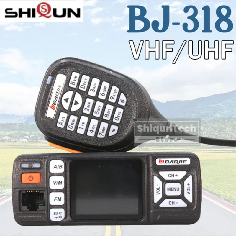 Baojie BJ-318 Mini Car Radio Station Mobile Radio 20/25W VHF/UHF Dual Band 256CH Tri-Power CB Transceiver Long Range Car Radios