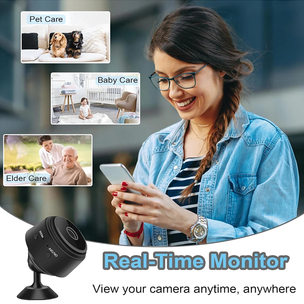 Wireless Mini WiFi Security Camera with Night Vision Motion Detection Rechargeable Battery Easy to Mount & App-Controlled