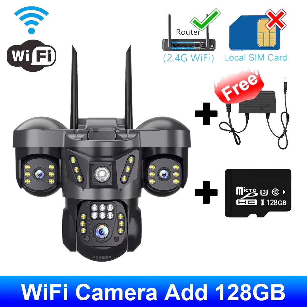 WiFi Security Camera 3 Lens Outdoor Protection 15MP HD Night Vision PTZ Rotate CCTV Cameras Motion Detection Video Surveillance