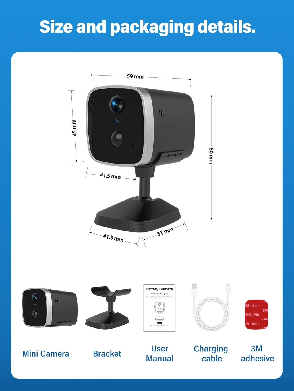 WiFi Security Camera 120° Wide Angle HD Night Vision APP remote operation for car camping house garage home monitoring system