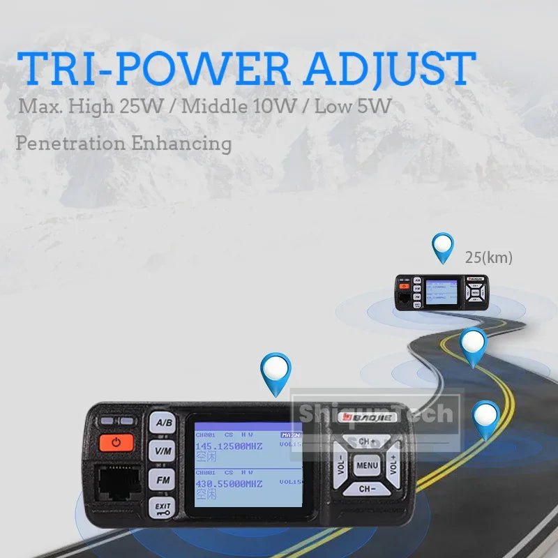 Baojie BJ-318 Mini Car Radio Station Mobile Radio 20/25W VHF/UHF Dual Band 256CH Tri-Power CB Transceiver Long Range Car Radios