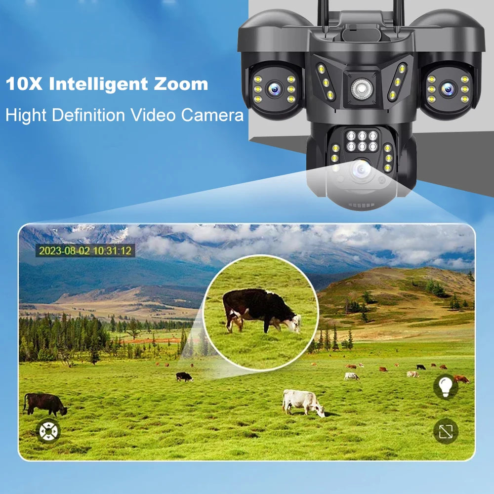 WiFi Security Camera 3 Lens Outdoor Protection 15MP HD Night Vision PTZ Rotate CCTV Cameras Motion Detection Video Surveillance