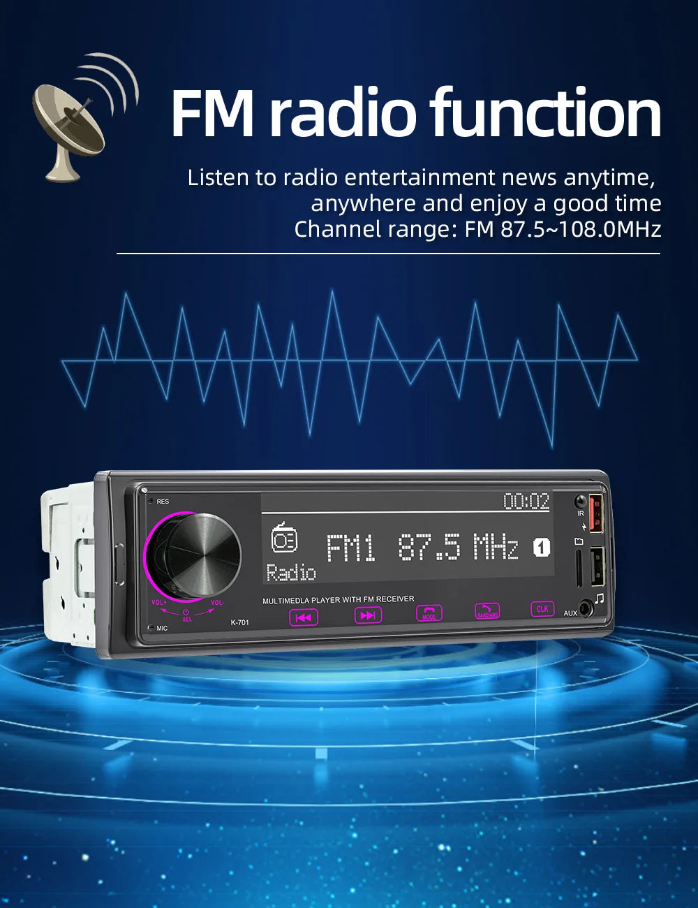 BQCC 1 Din MP3 Car Player DAB Digital Radio Bass-Heavy Audio Location And Car Search 2.5D Screen Full Touch Button Car Audio