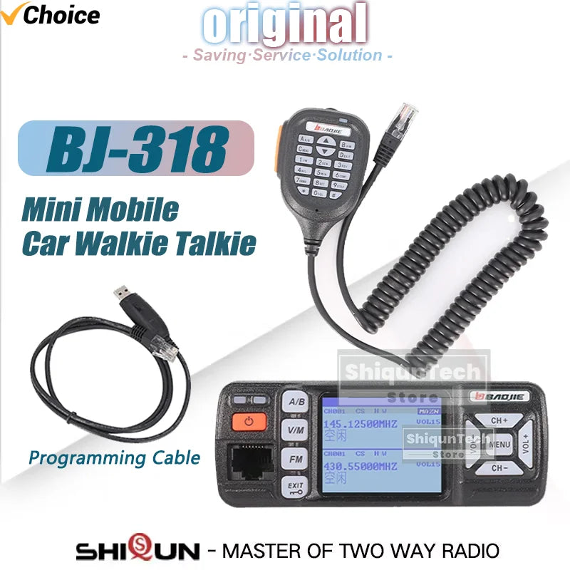 Baojie BJ-318 Mini Car Radio Station Mobile Radio 20/25W VHF/UHF Dual Band 256CH Tri-Power CB Transceiver Long Range Car Radios