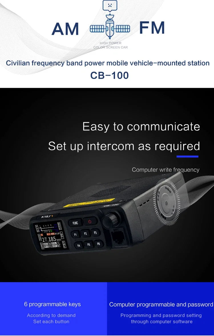 Mobile Walkie Talkie Radio Receiver Shortwave Transceiver AM FM SSB 27MHz Vehicle Mouted Base Station Car CB Radio for Truck Car