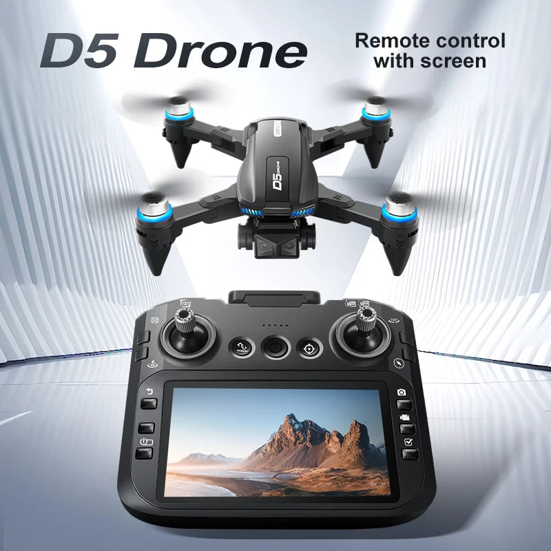 2026 New D5 Drone 4K Professional HD Dual Camera Brushless Obstacle Avoidance Foldable With Screen Control Quadcopters RC Drones